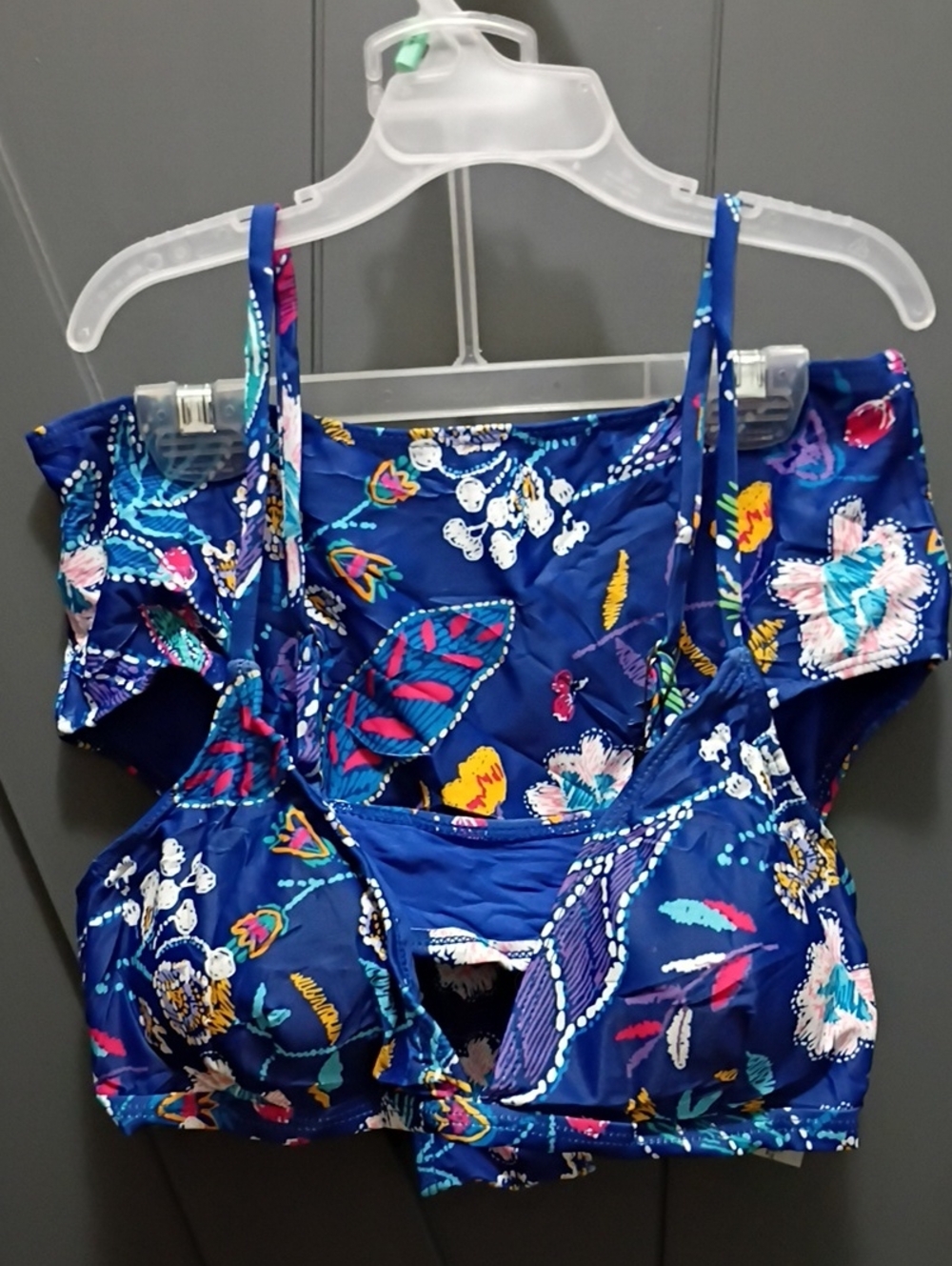 Zaful Blue Floral Off-Shoulder Bikini Top with Straps